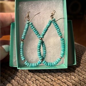 Turquoise Beaded Loop Earrings with Silver Beads